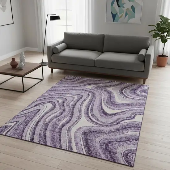 Lavender And Ivory Marble Washable Area Rug With UV Protection Photo 2