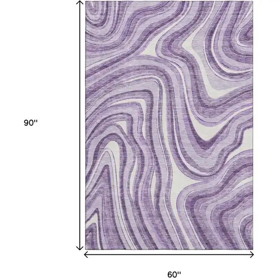 Lavender And Ivory Marble Washable Area Rug With UV Protection Photo 3