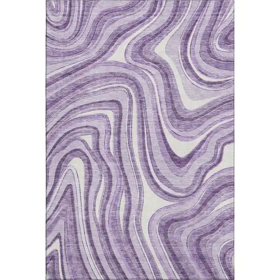 Lavender And Ivory Marble Washable Area Rug With UV Protection Photo 1