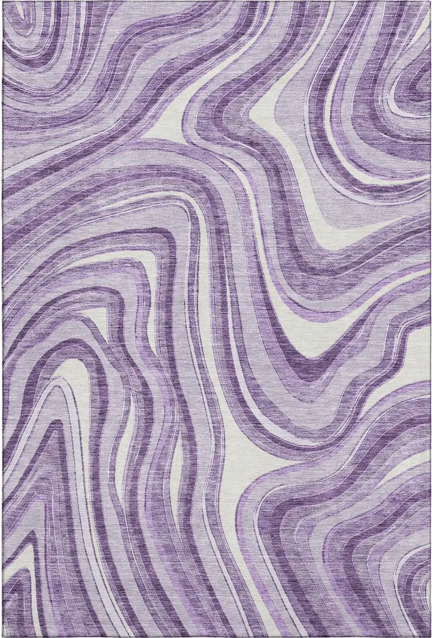 Lavender And Ivory Marble Washable Area Rug With UV Protection Photo 1