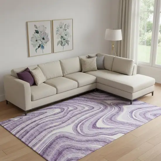 Lavender And Ivory Marble Washable Area Rug With UV Protection Photo 1