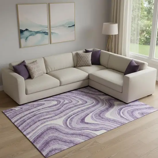 Lavender And Ivory Marble Washable Area Rug With UV Protection Photo 1