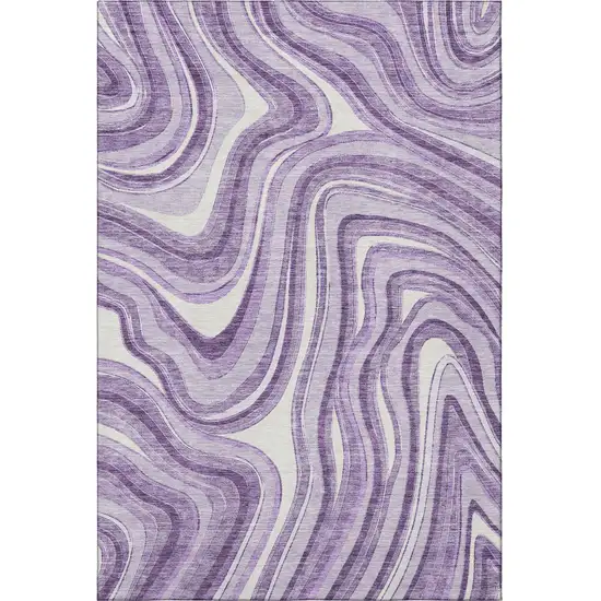 Lavender And Ivory Marble Washable Area Rug With UV Protection Photo 4