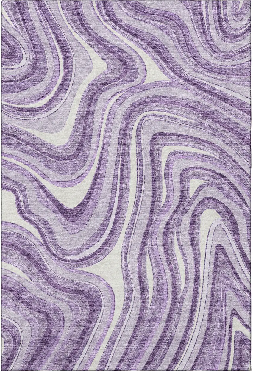 Lavender And Ivory Marble Washable Area Rug With UV Protection Photo 4