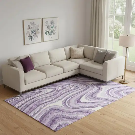 Lavender And Ivory Marble Washable Area Rug With UV Protection Photo 1