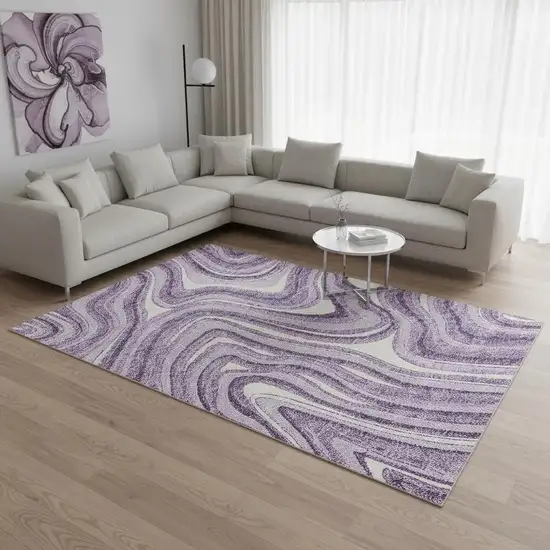 Lavender And Ivory Marble Washable Area Rug With UV Protection Photo 2