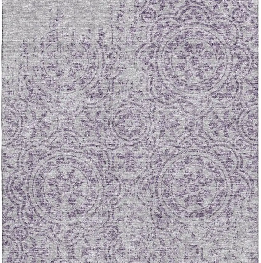 Lavender And Ivory Medallion Washable Area Rug With UV Protection Photo 3