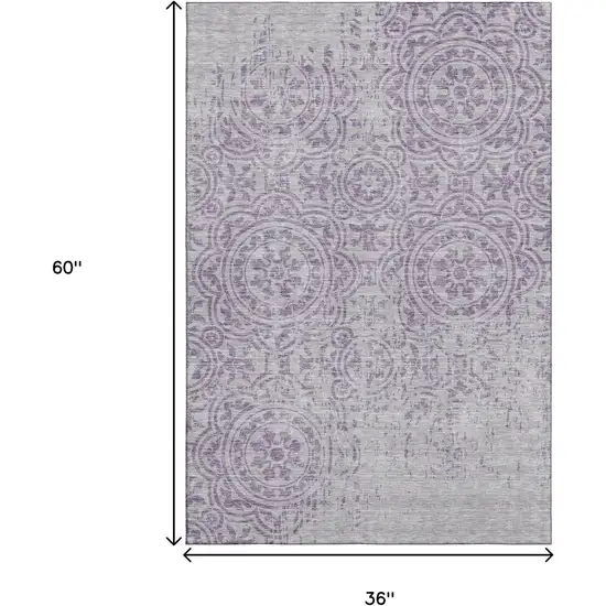 Lavender And Ivory Medallion Washable Area Rug With UV Protection Photo 3