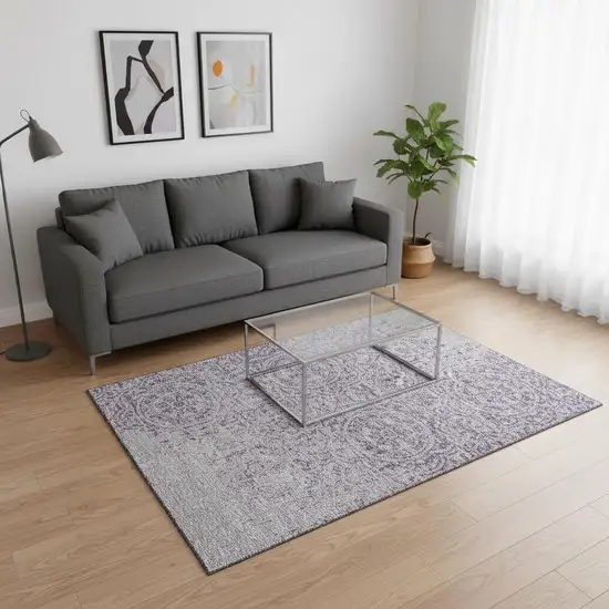 Lavender And Ivory Medallion Washable Area Rug With UV Protection Photo 2