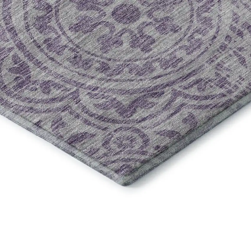 Lavender And Ivory Medallion Washable Area Rug With UV Protection Photo 6