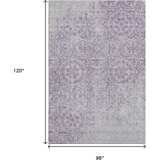 Lavender And Ivory Medallion Washable Area Rug With UV Protection Photo 3