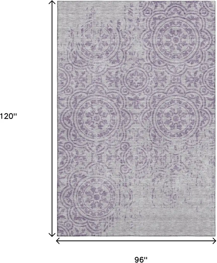 Lavender And Ivory Medallion Washable Area Rug With UV Protection Photo 3