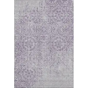 Photo of Lavender And Ivory Medallion Washable Area Rug With UV Protection