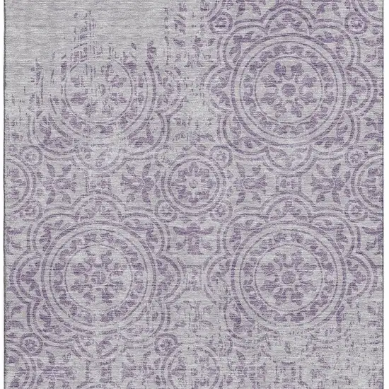 Lavender And Ivory Medallion Washable Area Rug With UV Protection Photo 4
