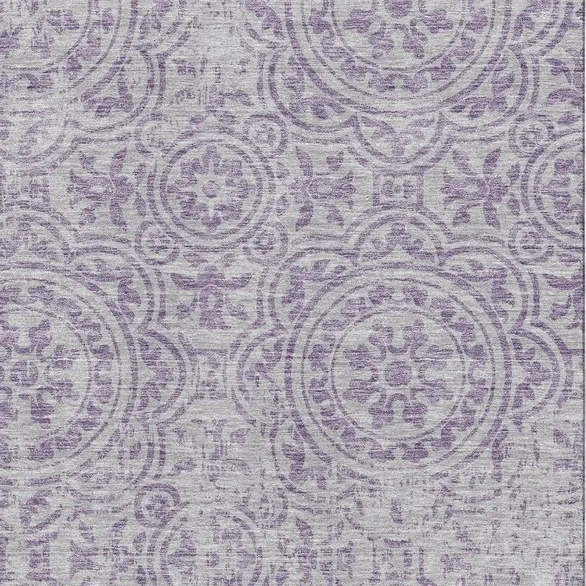 Lavender And Ivory Medallion Washable Area Rug With UV Protection Photo 3