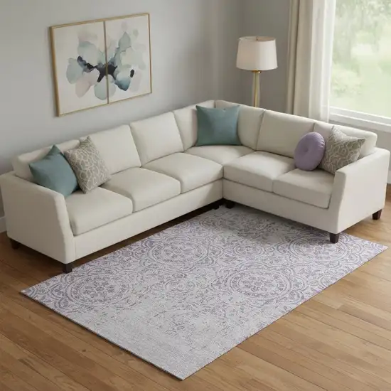 Lavender And Ivory Medallion Washable Area Rug With UV Protection Photo 1