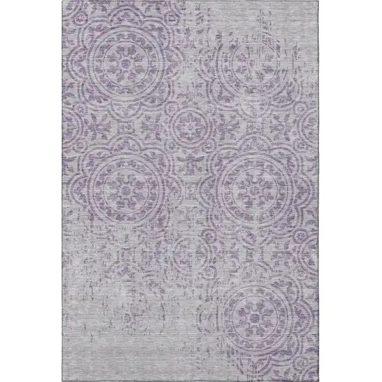 Lavender And Ivory Medallion Washable Area Rug With UV Protection Photo 4