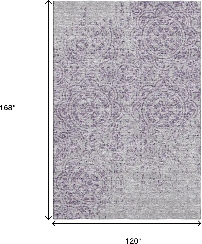 Lavender And Ivory Medallion Washable Area Rug With UV Protection Photo 3