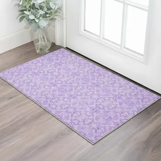 Lavender And Ivory Medallion Washable Area Rug With UV Protection Photo 2