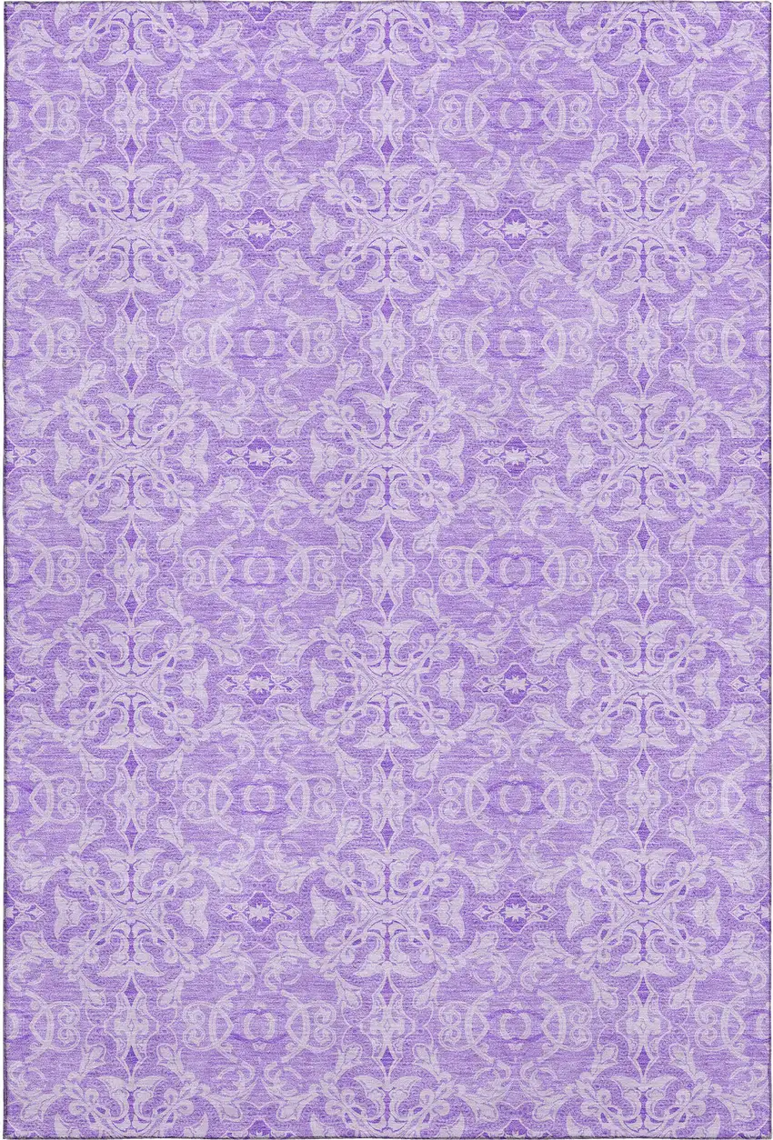 Lavender And Ivory Medallion Washable Area Rug With UV Protection Photo 1