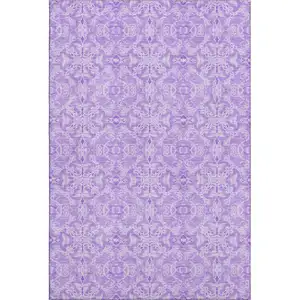 Photo of Lavender And Ivory Medallion Washable Area Rug With UV Protection