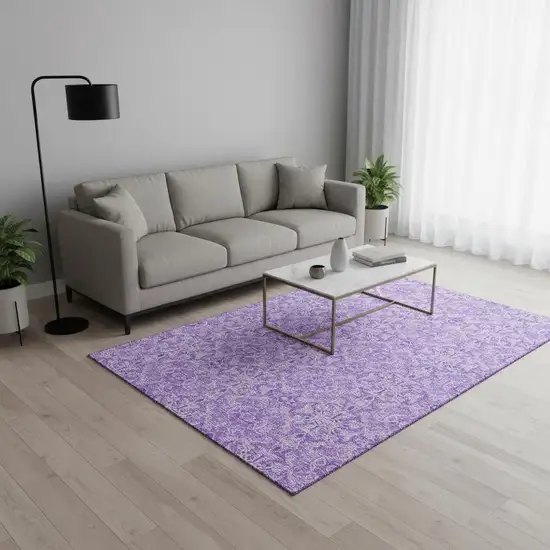 Lavender And Ivory Medallion Washable Area Rug With UV Protection Photo 2