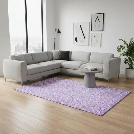 Lavender And Ivory Medallion Washable Area Rug With UV Protection Photo 2