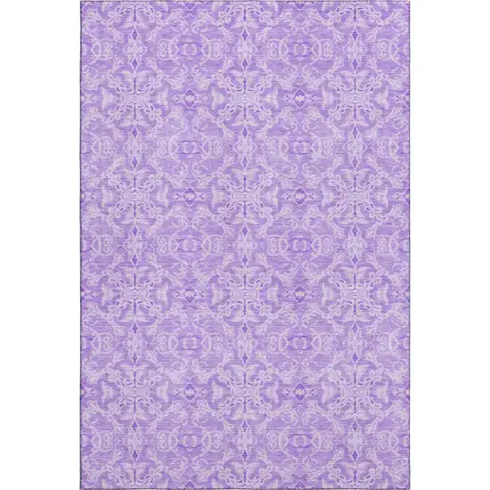 Lavender And Ivory Medallion Washable Area Rug With UV Protection Photo 1