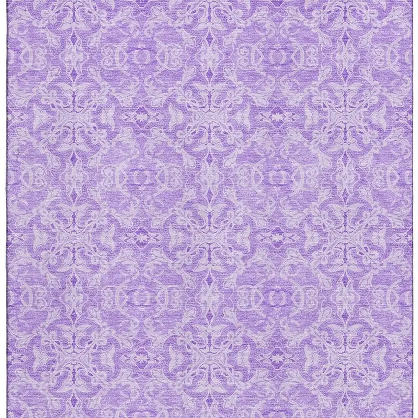 Lavender And Ivory Medallion Washable Area Rug With UV Protection Photo 4