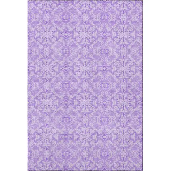 Lavender And Ivory Medallion Washable Area Rug With UV Protection Photo 4