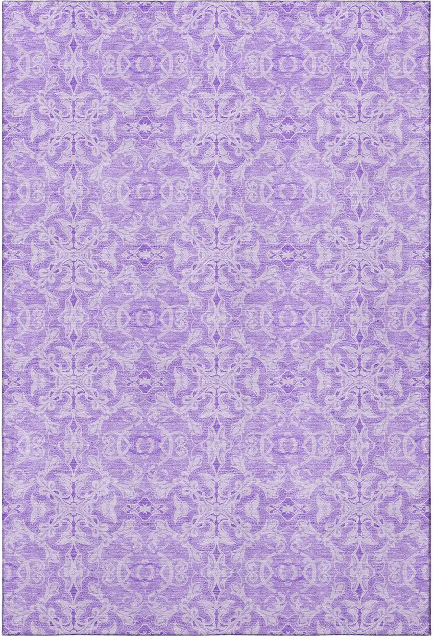 Lavender And Ivory Medallion Washable Area Rug With UV Protection Photo 4