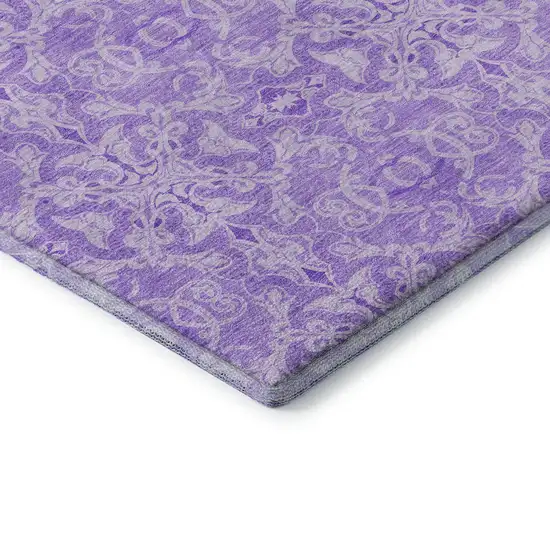 Lavender And Ivory Medallion Washable Area Rug With UV Protection Photo 8