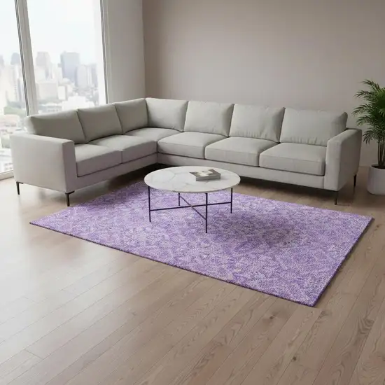 Lavender And Ivory Medallion Washable Area Rug With UV Protection Photo 2