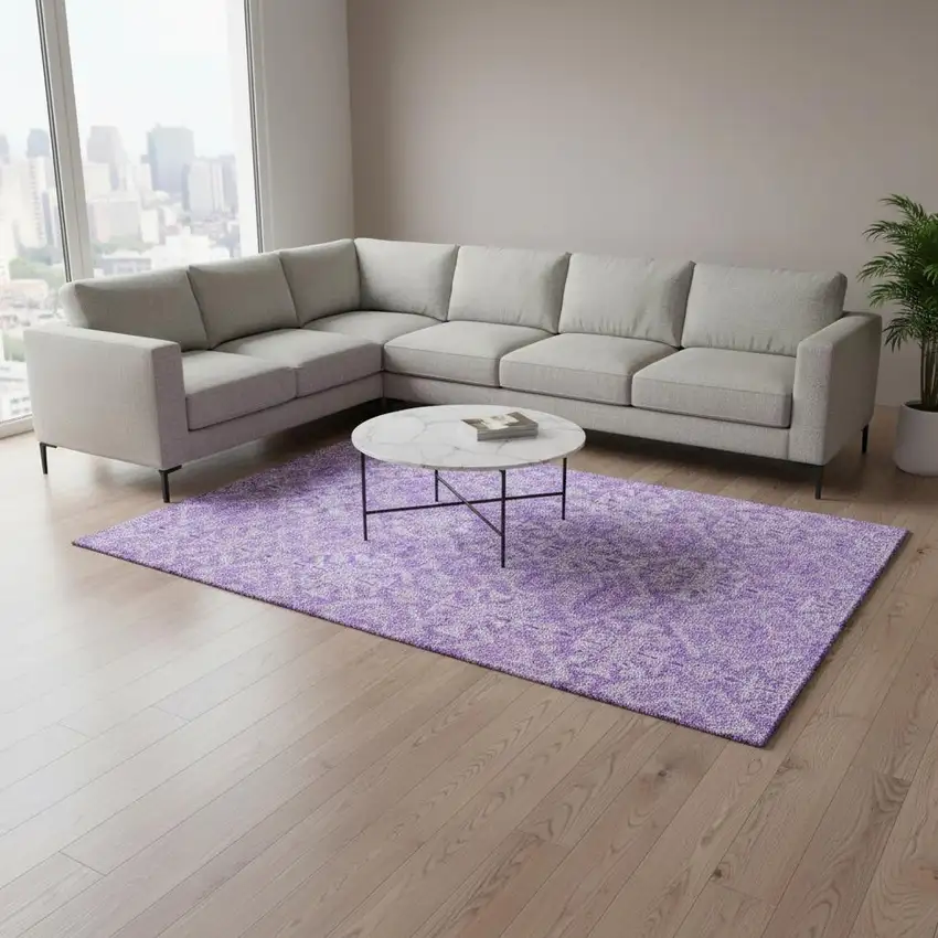 Lavender And Ivory Medallion Washable Area Rug With UV Protection Photo 2