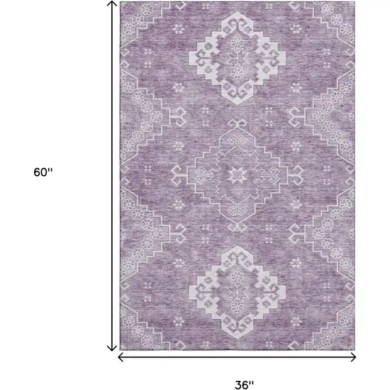 Lavender And Ivory Medallion Washable Area Rug With UV Protection Photo 3