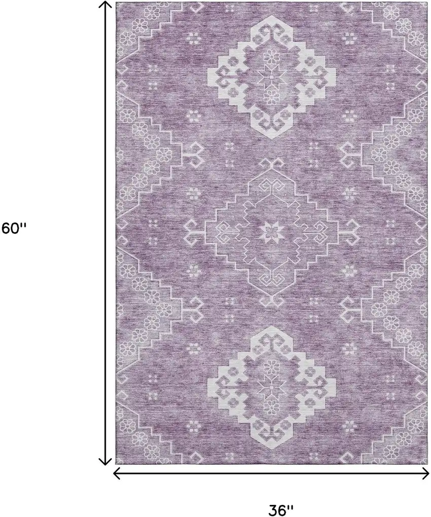 Lavender And Ivory Medallion Washable Area Rug With UV Protection Photo 3