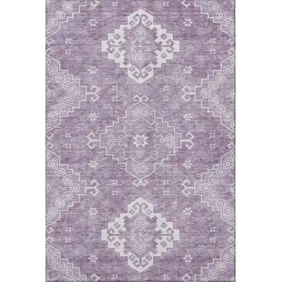 Lavender And Ivory Medallion Washable Area Rug With UV Protection Photo 4