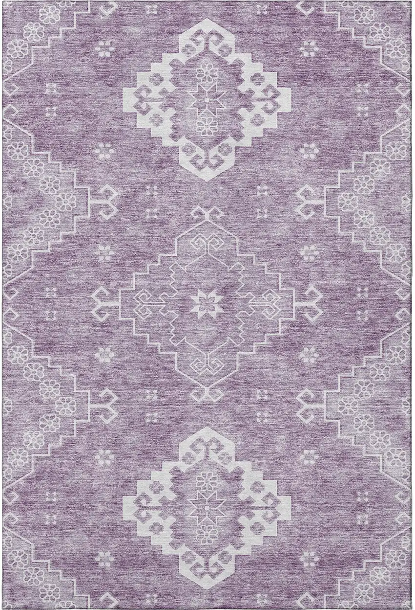 Lavender And Ivory Medallion Washable Area Rug With UV Protection Photo 4