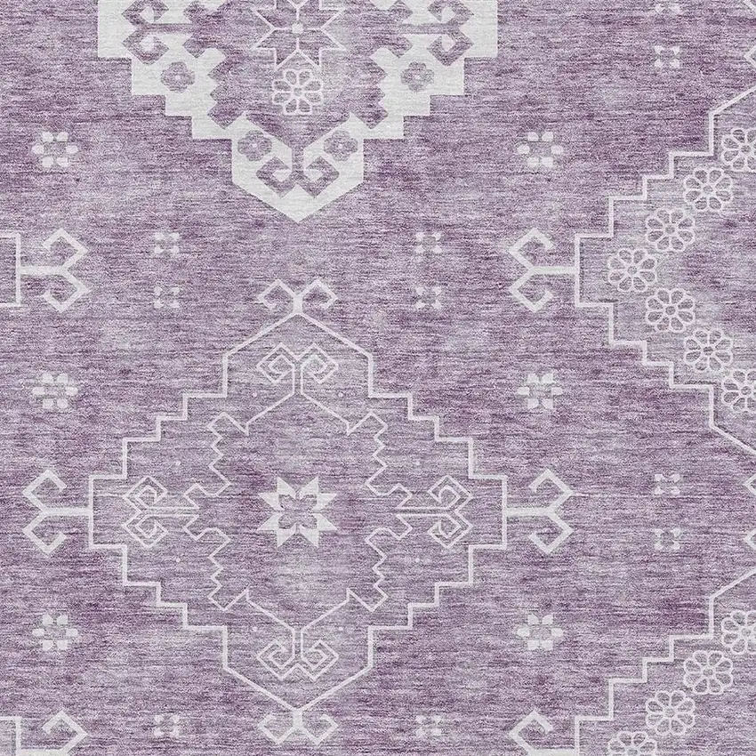 Lavender And Ivory Medallion Washable Area Rug With UV Protection Photo 3