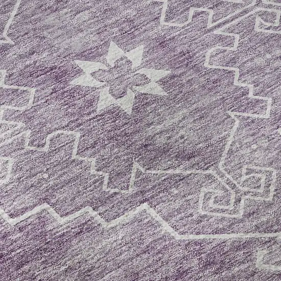 Lavender And Ivory Medallion Washable Area Rug With UV Protection Photo 9