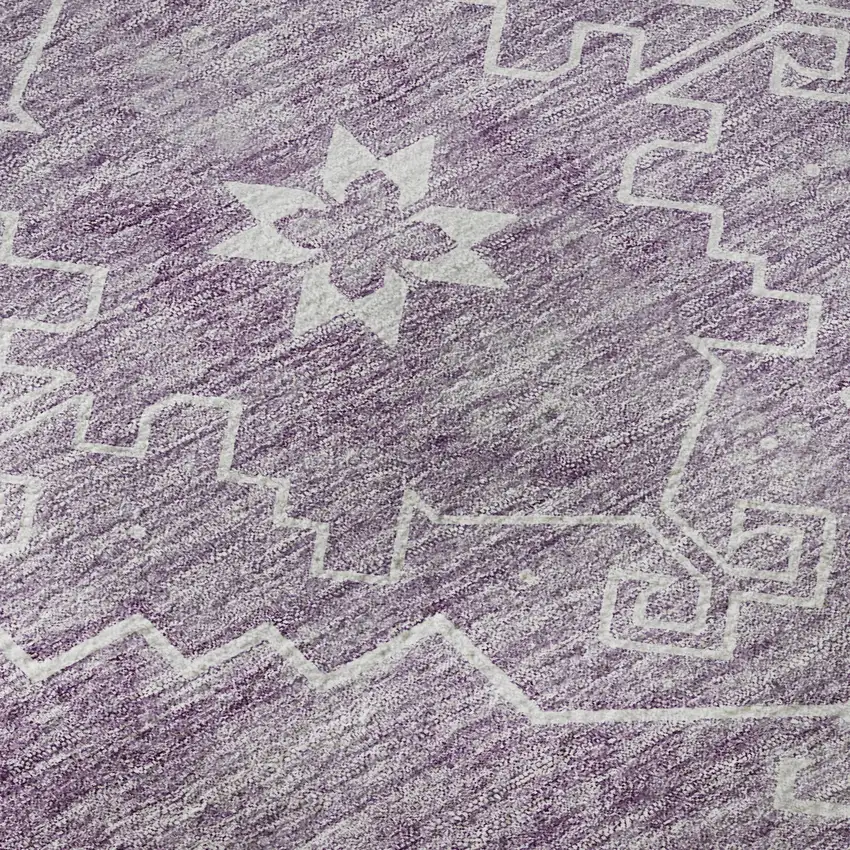 Lavender And Ivory Medallion Washable Area Rug With UV Protection Photo 9