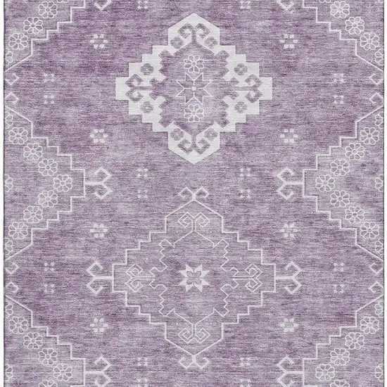 Lavender And Ivory Medallion Washable Area Rug With UV Protection Photo 4
