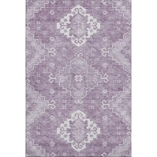 Lavender And Ivory Medallion Washable Area Rug With UV Protection Photo 1