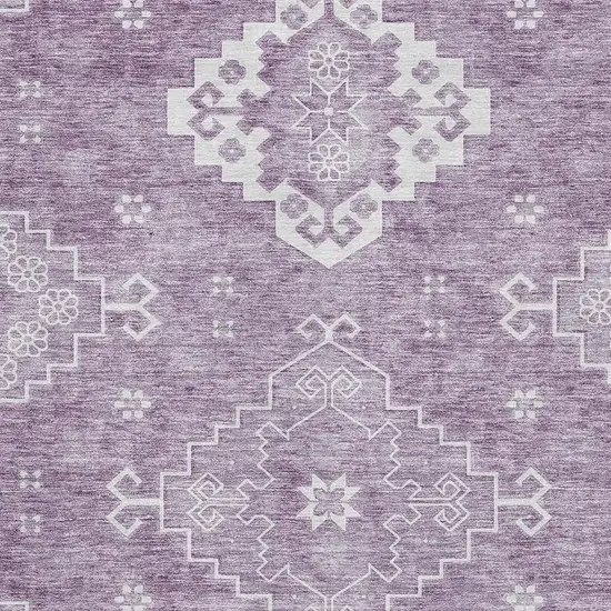 Lavender And Ivory Medallion Washable Area Rug With UV Protection Photo 3