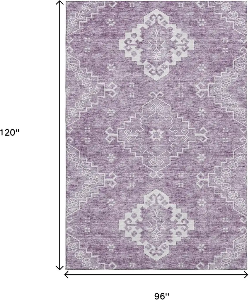 Lavender And Ivory Medallion Washable Area Rug With UV Protection Photo 3