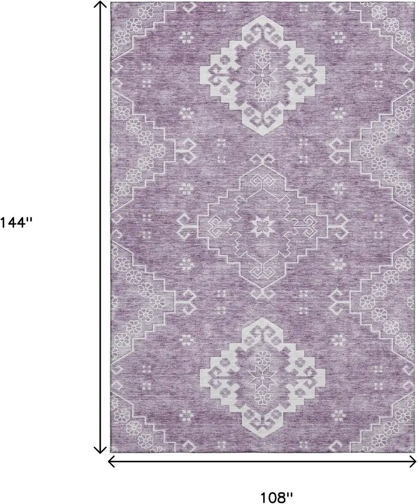 Lavender And Ivory Medallion Washable Area Rug With UV Protection Photo 3