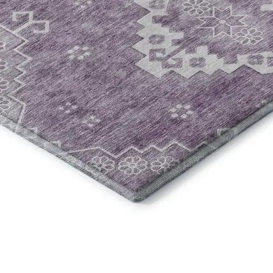 Lavender And Ivory Medallion Washable Area Rug With UV Protection Photo 8