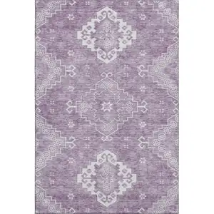 Photo of Lavender And Ivory Medallion Washable Area Rug With UV Protection