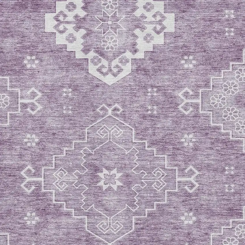 Lavender And Ivory Medallion Washable Area Rug With UV Protection Photo 3