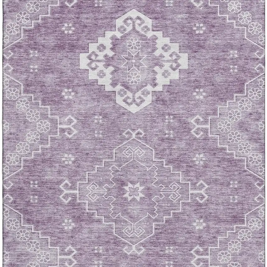 Lavender And Ivory Medallion Washable Area Rug With UV Protection Photo 4